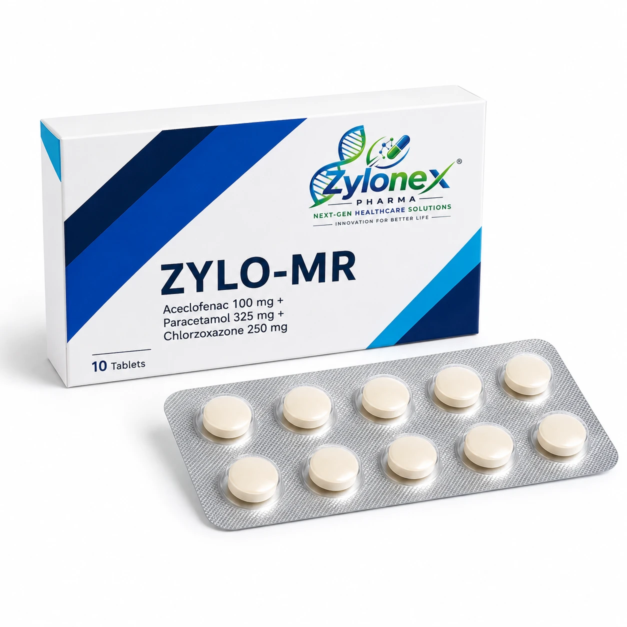 Catalogue packshot of ZYLO-MR — Aceclofenac 100 mg + Paracetamol 325 mg + Chlorzoxazone 250 mg