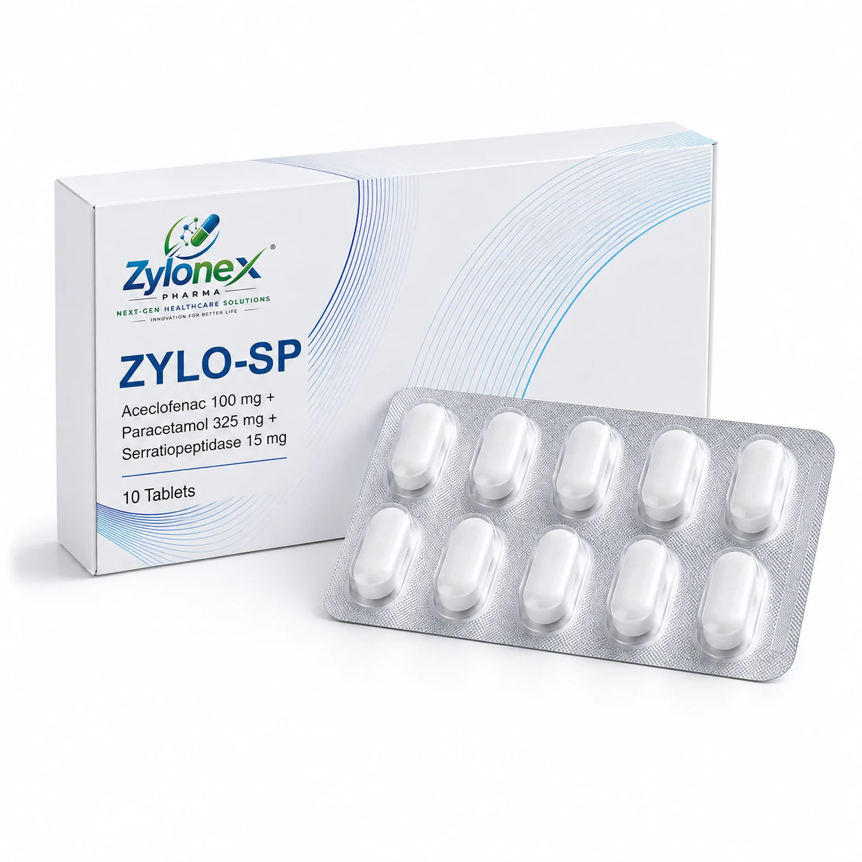 Catalogue packshot of ZYLO-SP — Aceclofenac 100 mg + Paracetamol 325 mg + Serratiopeptidase 15 mg