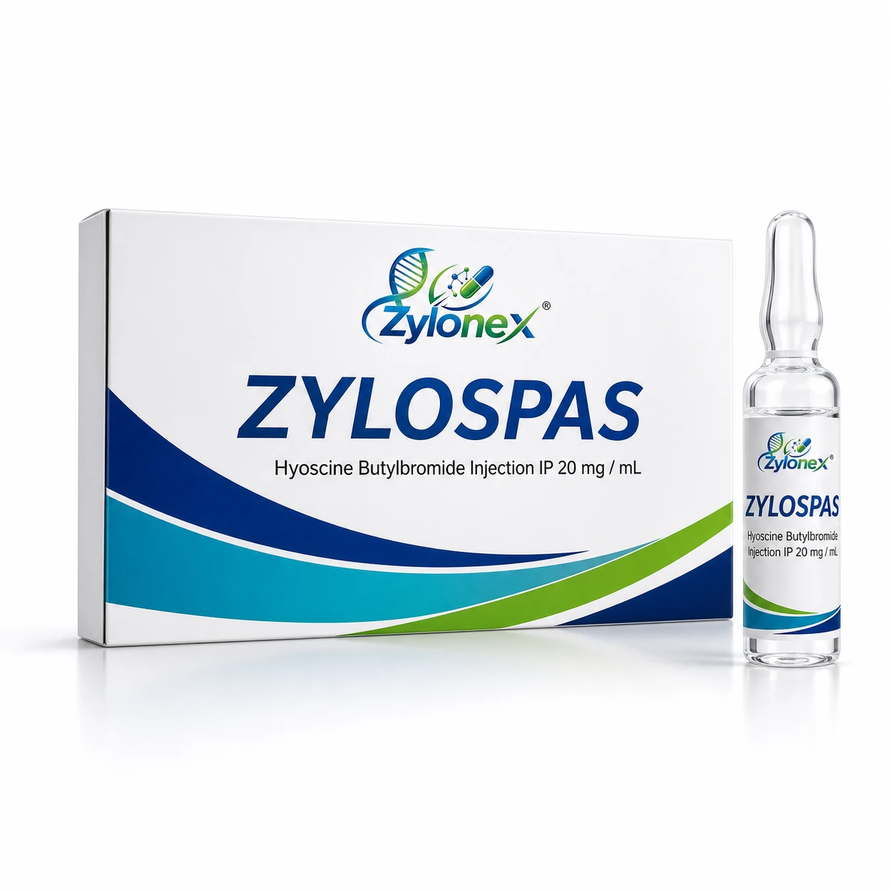 Catalogue packshot of ZYLOSPAS — Hyoscine Butylbromide Injection IP 20 mg / mL